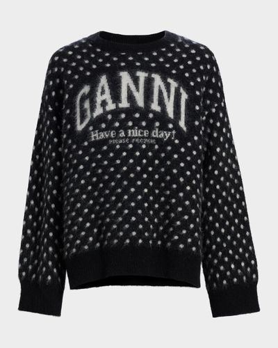 Ganni Polka-Dot Heavy Brushed Alpaca-Blend Oversized Sweater
