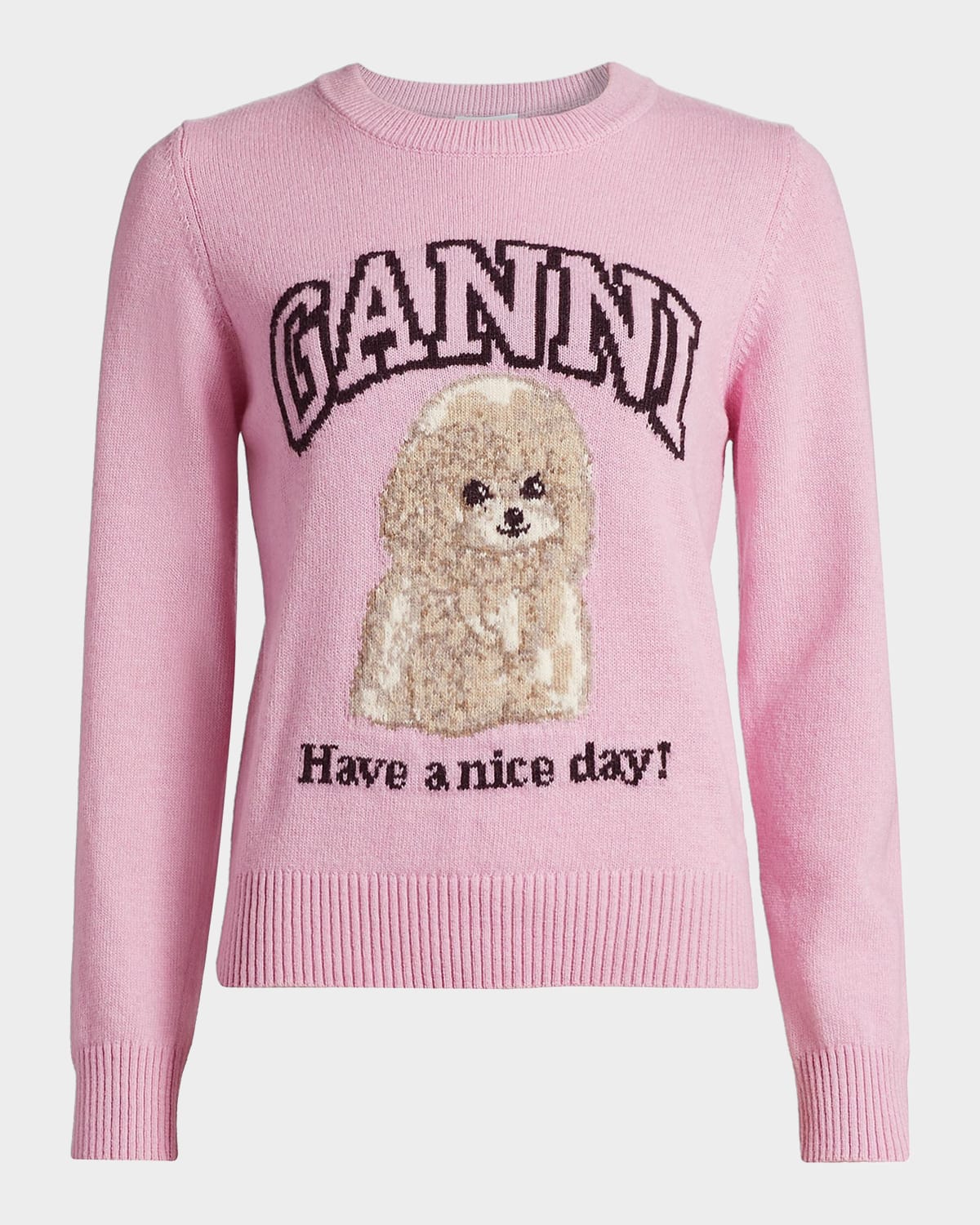 Ganni Poodle Wool-Blend Crewneck Sweater