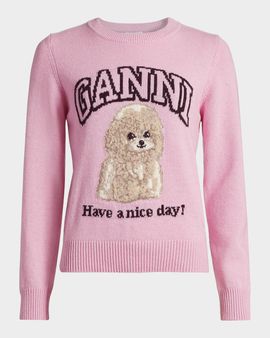 Ganni Poodle Wool-Blend Crewneck Sweater