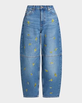 Ganni Printed Barrel-Leg Jeans