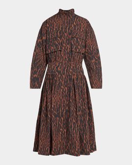 Ganni Printed Stretch Cotton-Blend Utility Midi Dress