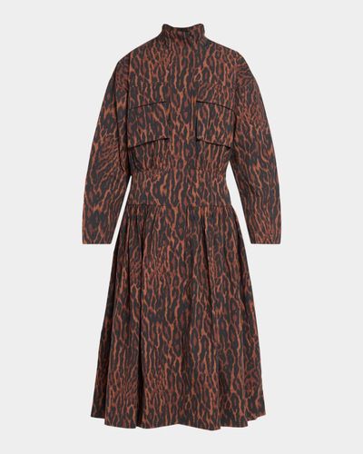 Ganni Printed Stretch Cotton-Blend Utility Midi Dress