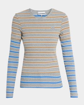 Ganni Soft Cotton Rib Striped Top