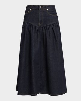 Ganni Stretch Denim Midi Skirt