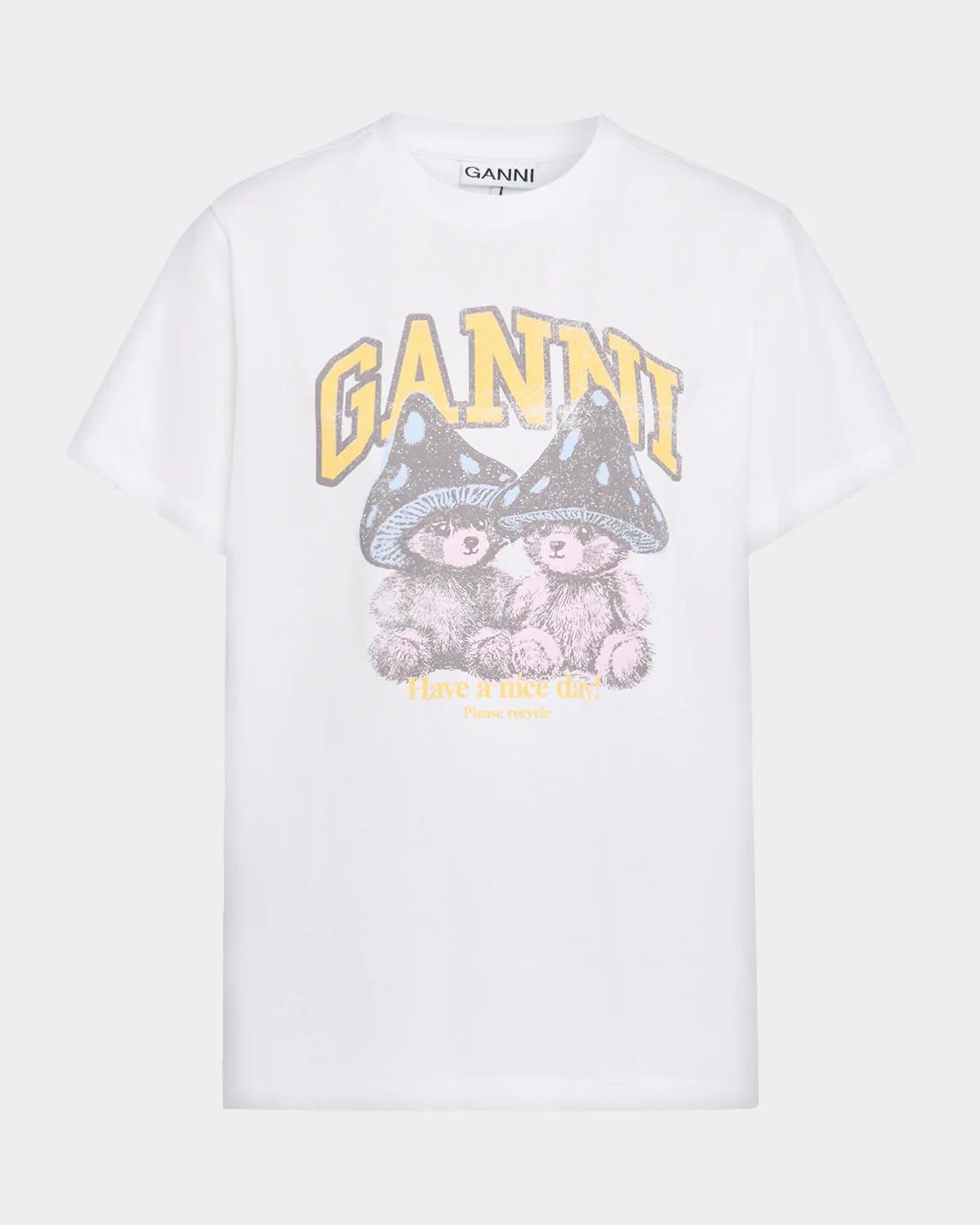 Ganni Teddy Mushrooms Relaxed Crewneck T-Shirt