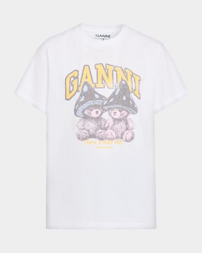 Ganni Teddy Mushrooms Relaxed Crewneck T-Shirt