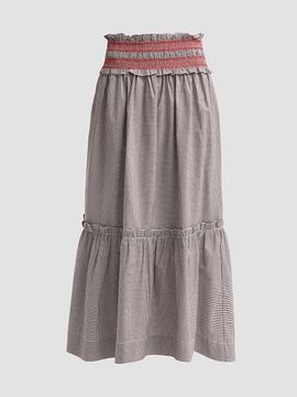 Ganni Women's Check Cotton Smocked Maxi Skirt