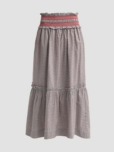 Ganni Women's Check Cotton Smocked Maxi Skirt