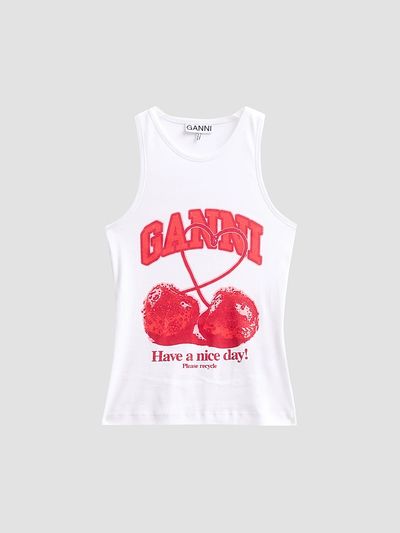 Ganni Women's Compact Rib Jersey Cherry Tank Top