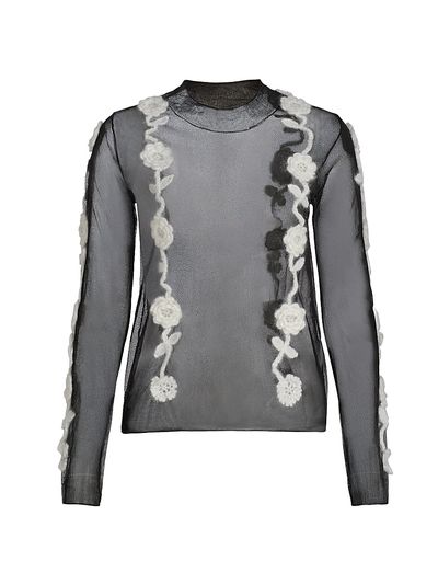 Ganni Women's Crochet Flower Appliqué Mesh Knit Top
