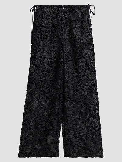 Ganni Women's Embroidered Net Side-Tie Trousers