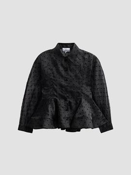 Ganni Women's Flocked Dot Organza Peplum Shirt