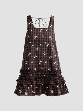 Ganni Women's Floral Check Ruffle Mini Dress