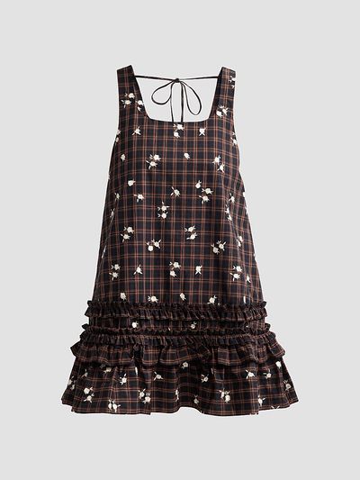 Ganni Women's Floral Check Ruffle Mini Dress