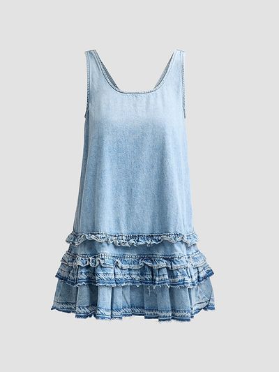 Ganni Women's Lightweight Denim Frill Mini Dress