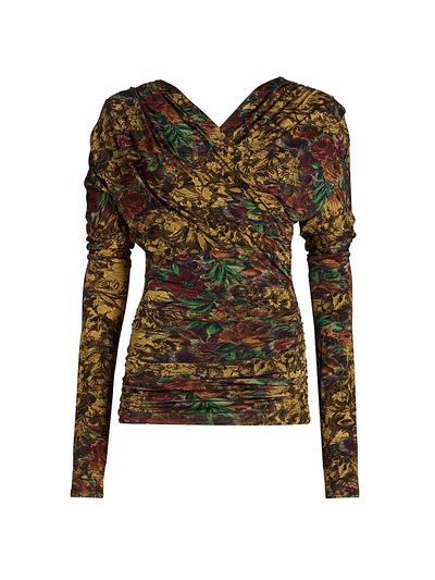 Ganni Women's Ruched Floral Long-Sleeve Top