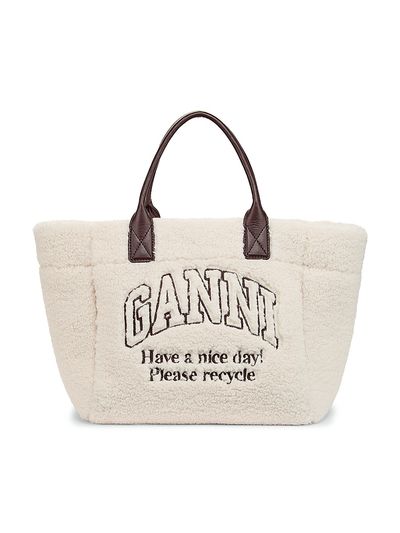 Ganni Women's Small Graphic Sherpa Shopper Tote Bag