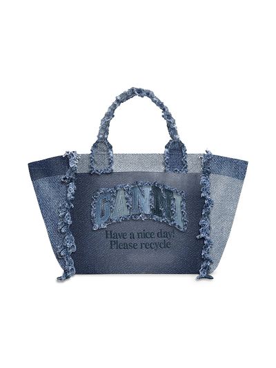Ganni Women's Small Trapeze Logo Denim Shopper Tote Bag