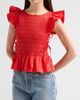 Ganni Women's Stretch-Cotton Angel-Sleeve Smocked Top - 4