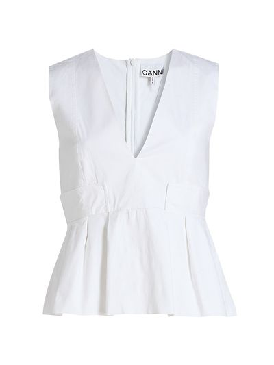Ganni Women's Stretch-Cotton V-Neck Blouse