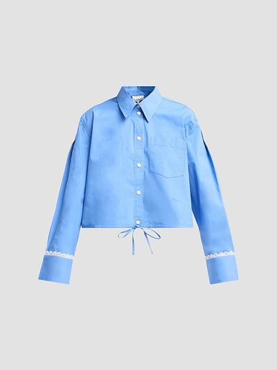 Ganni Women's Stretch Cotton Cropped Bowling Shirt