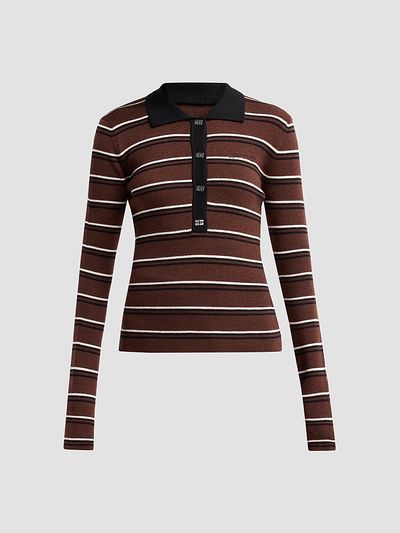Ganni Women's Stripe Merino Wool Rib Polo Top