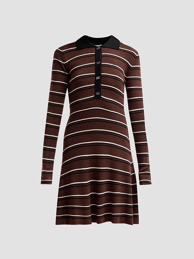 Ganni Women's Stripe Wool Polo Mini Dress