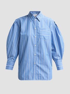 Ganni Women's Striped Cotton Pleated-Sleeve Shirt