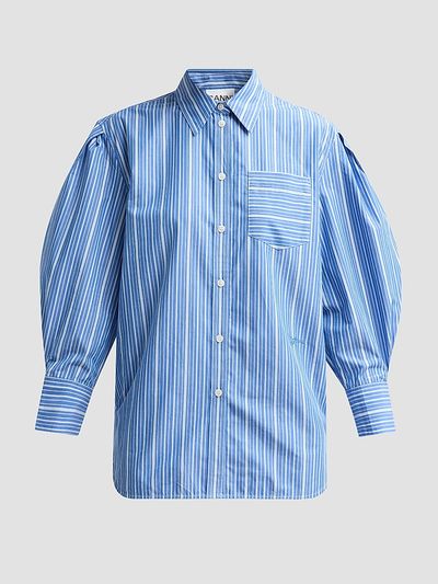 Ganni Women's Striped Cotton Pleated-Sleeve Shirt
