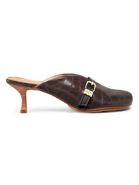 Ganni Women's Sue Crocodile-Embossed Leather Mules