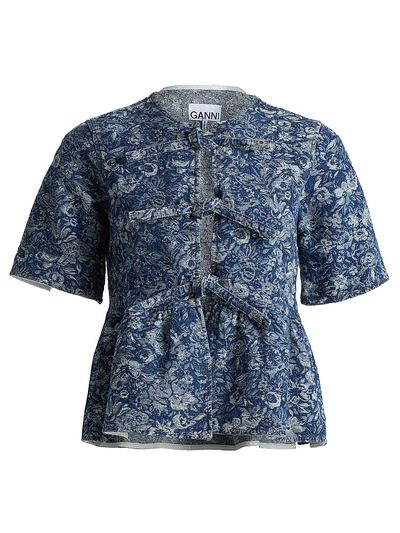 Ganni Women's Tapestry Denim Peplum Blouse