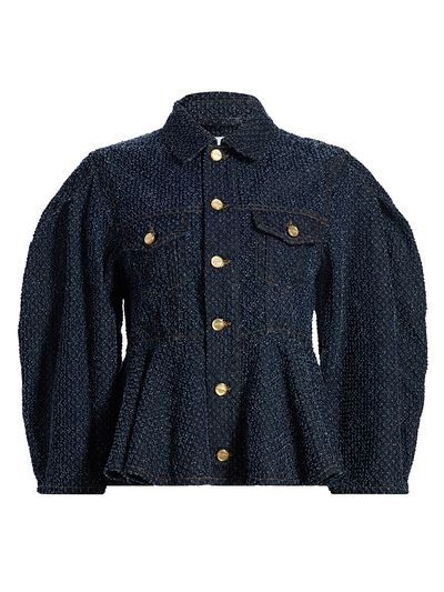 Ganni Women's Tweed Denim Peplum Jacket