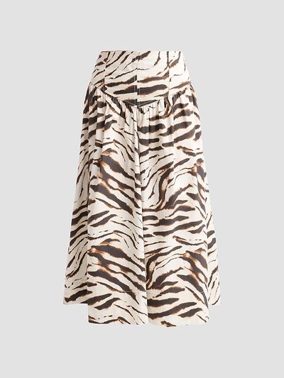 Ganni Women's Zebra Print Stretch-Cotton Midi Skirt