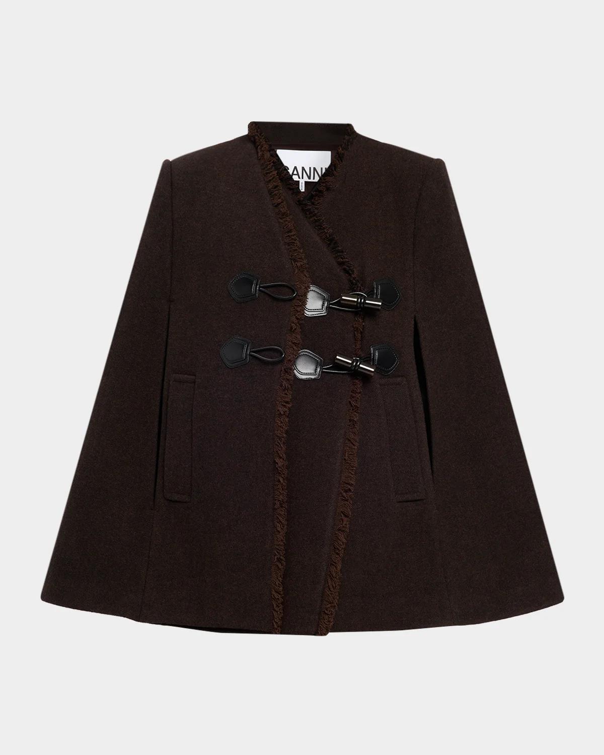 Ganni Wool-Blend Blanket Cape Peacoat