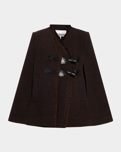 Ganni Wool-Blend Blanket Cape Peacoat