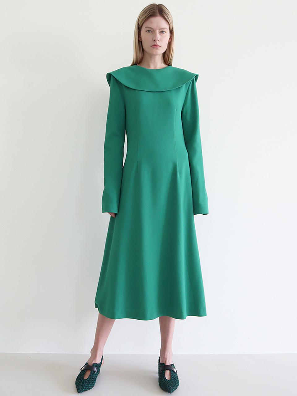 GAYEON LEE A-line Cape Collar Vintage Dress [Fern Green]