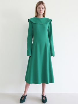 GAYEON LEE A-line Cape Collar Vintage Dress [Fern Green]