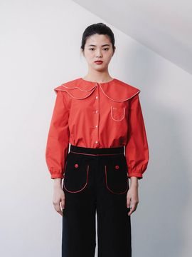 GAYEON LEE Cotton Double Layer Collar Blouse [RED]
