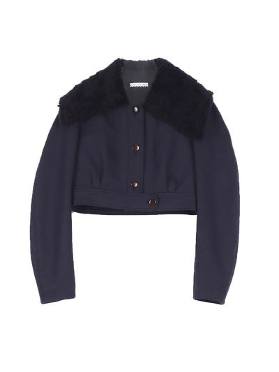 GAYEON LEE Cropped Twill Wide Collar Jacket [Midnight Navy]