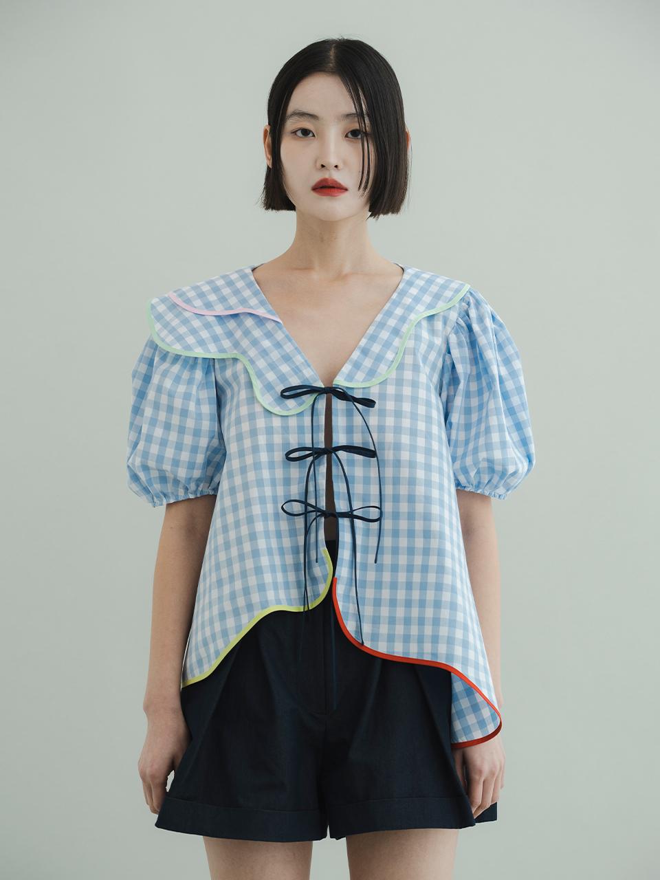 GAYEON LEE DANA Gingham Blouse - Sky Blue