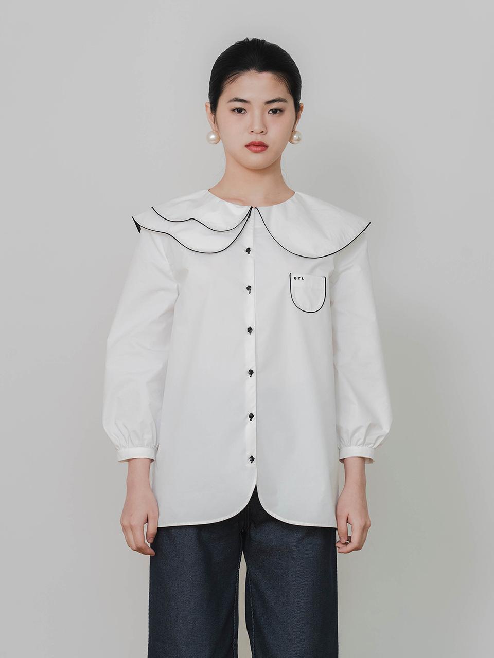 GAYEON LEE Double Layer Collar Cotton Blouse [Beige]