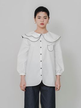 GAYEON LEE Double Layer Collar Cotton Blouse [Beige]