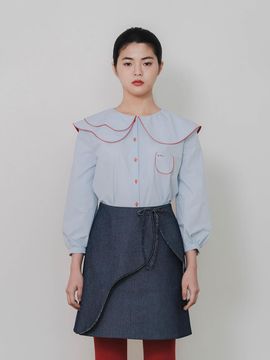 GAYEON LEE Double Layer Collar Cotton Blouse [Sky Blue]