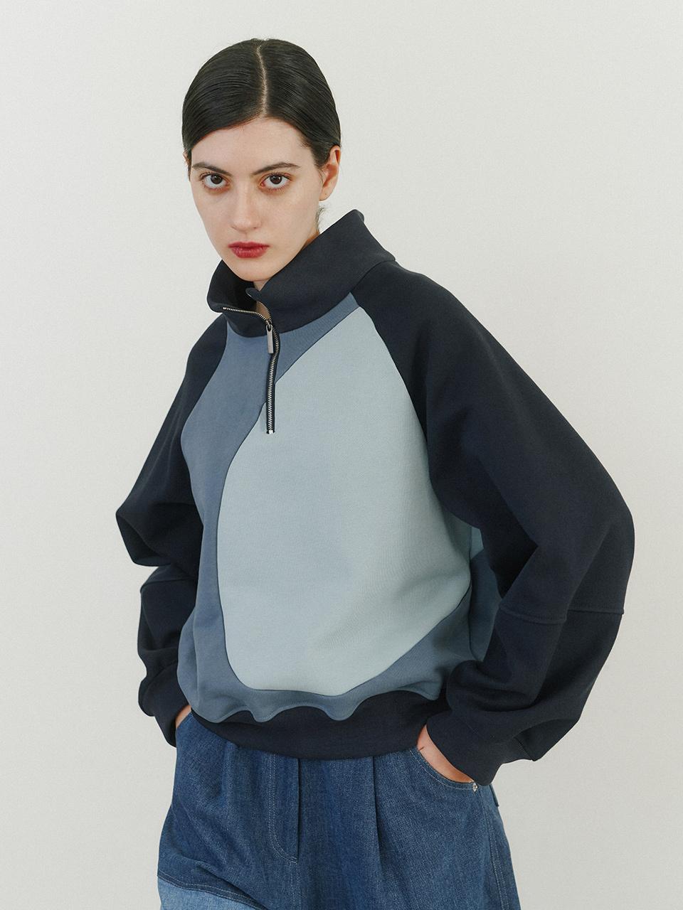 GAYEON LEE Half-zip Cotton Jersey Top [Navy]