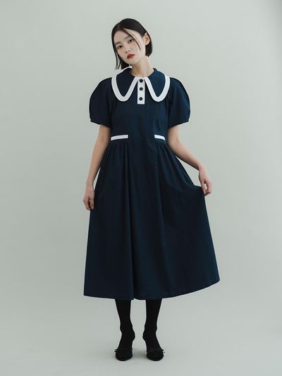 GAYEON LEE LIVIA Pique Dress-Navy