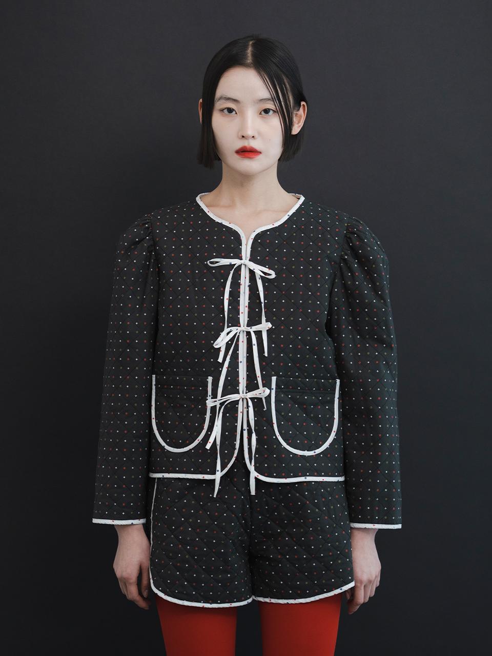 GAYEON LEE MELODY Quilted Reversible Jacket-Black Floral/Black