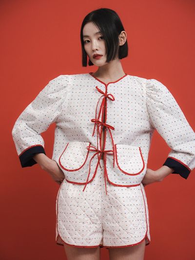 GAYEON LEE MELODY Quilted Reversible Jacket-White Floral/Navy