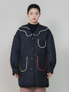 GAYEON LEE Quilted A-line Double-layer Coat [Navy]