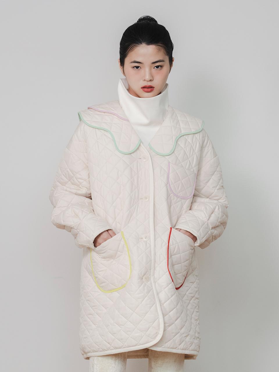 GAYEON LEE Quilted Oversized A-line Coat [Ivory]