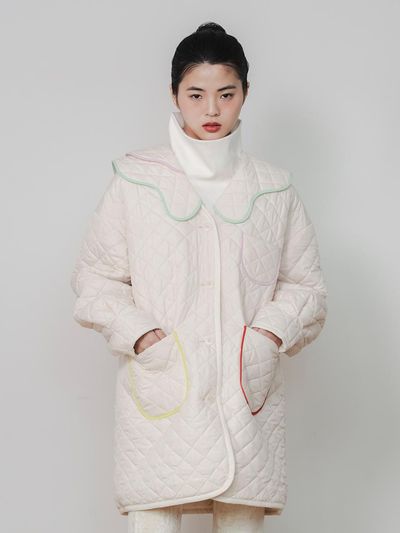 GAYEON LEE Quilted Oversized A-line Coat [Ivory]